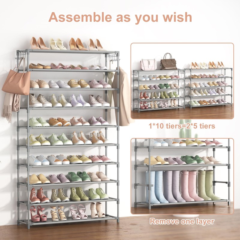 LANTEFUL 10 Tiers Shoe Rack 50 Pairs Large Capacity Tall
