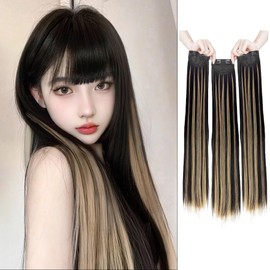 Limakara Collared Wig, Set of 3, Clip-on Type, Long, 23.6 inches (60 cm), Extension, Inner Color, One Touch, Easy Installation, Volume Up, Matte Fiber, Everyday Use, Heat Resistant, Natural Fashion,