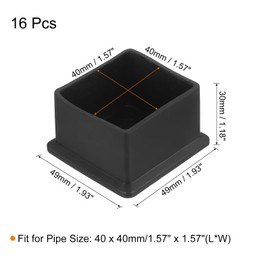 sourcing map 16Pcs PVC Square Chair Leg Caps, 40mm x 40mm OD Black Furniture Feet Pads Table Foot Cover Caps Floor Protectors for Patio Table Cabinet Bed Furniture
