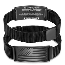 Gift for Men,Bracelet for Men Dad Husband Boyfriend Son Grandson Brother Nephew Uncle American Flag Bracelet Fathers Day Valentines Christmas Jewelry Gifts for Him,Adjustable Size (To My Boyfriend)