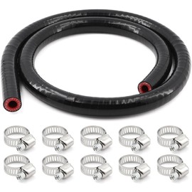 3-Ply ID 3/8" Silicone Coolant Hose,High-Performance Radiator Universal Straight Connector Reinforced Rubber Tube,Length 3.3Ft(1m) Wall Thickness 4.5mm with 10Pcs Clamps