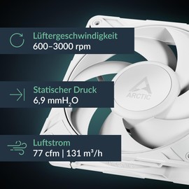 ARCTIC P12 Pro PST - Powerful Premium PC Fan, 120mm PWM Case Fan with Y Cable Splitter, Case Fan, 600-3000rpm, 0rpm <5% PWM, Hydrodynamic Plain Bearing, 4-Pin - White