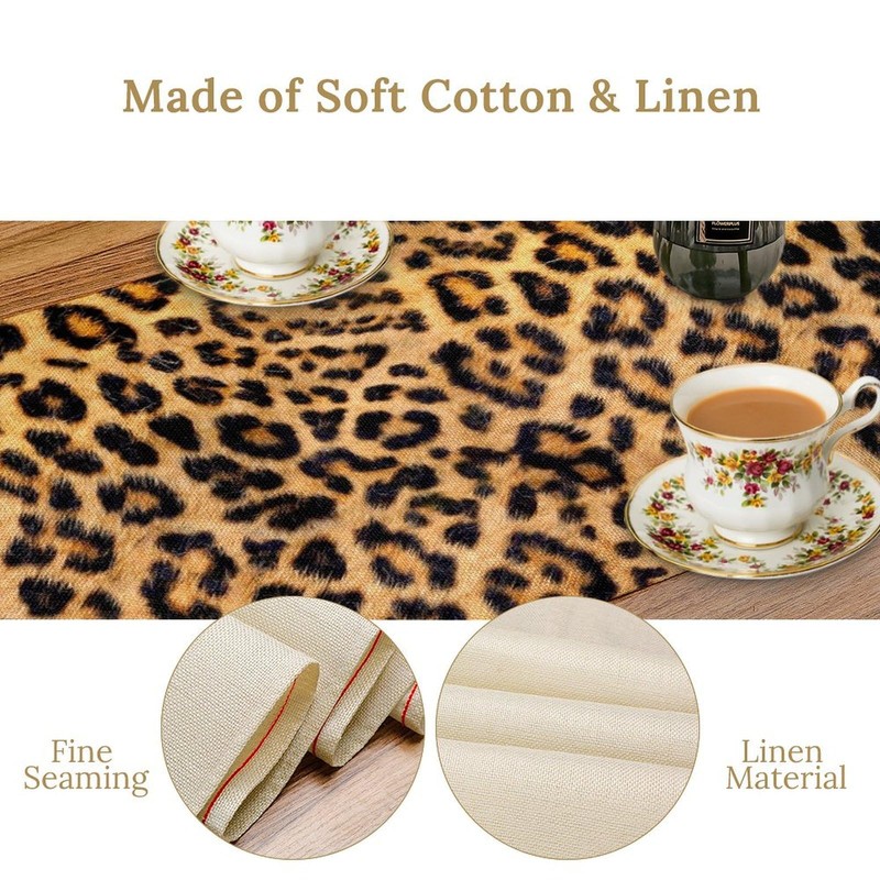 ShiTingYu Leopard Print Dinning Table Runner, Cotton Linen Rustic Cottage