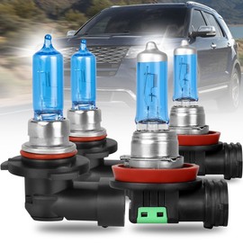 Fits for FORD EXPLORER (2011-2015) 9005/HB3 High Beam/Low Beam Halogen Headlight Bulbs + H11 Fog Light Bulbs Combo, 300% Brightness Plug-n-Play Lighting Lamps, IP68 Waterproof, 5500K White Light, 4P