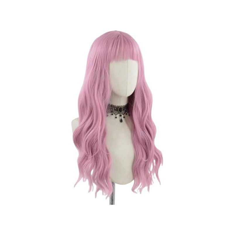 FREE BEAUTY Pink Wig with Bangs for Women Long Pink