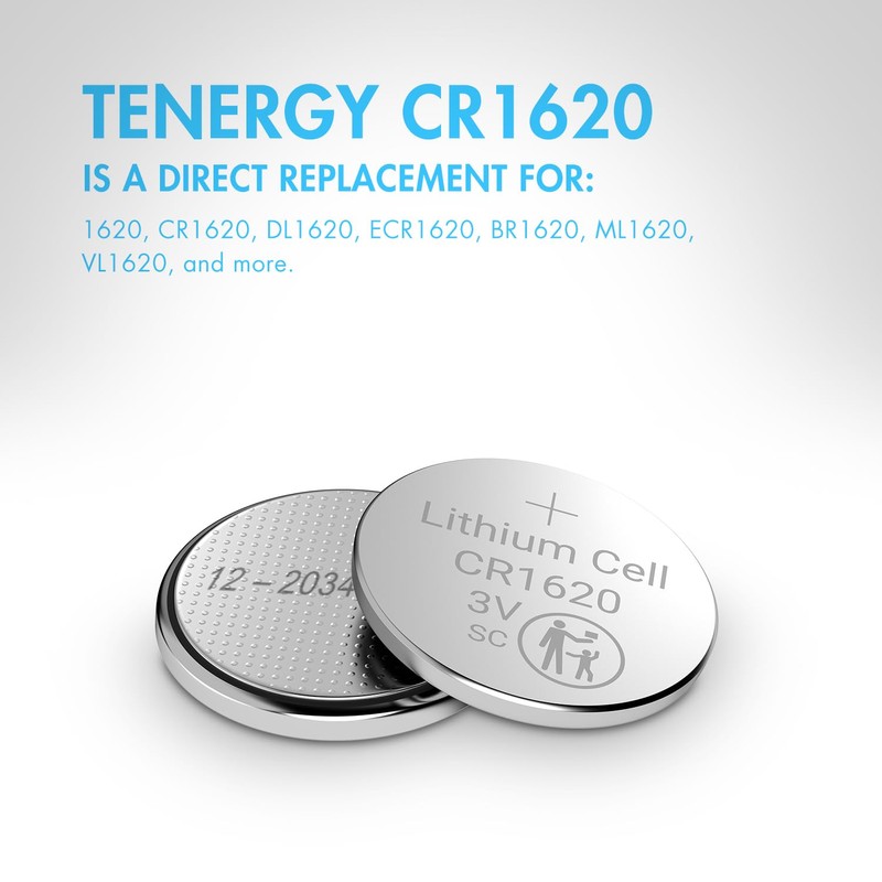 Tenergy CR1620 3V Lithium Button Cell Battery, for Car Keys,