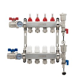 4 Loop PEX Manifold Radiant Floor Heating System with 1/2" PEX Tube Adapters,Stainless Steel Manifold for Hydronic Radiant Floor Heating