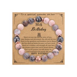 50th Birthday Gifts Bracelet for Women 50 Year Old Natural Stones Happy Birthday Bracelets for Women (50th)