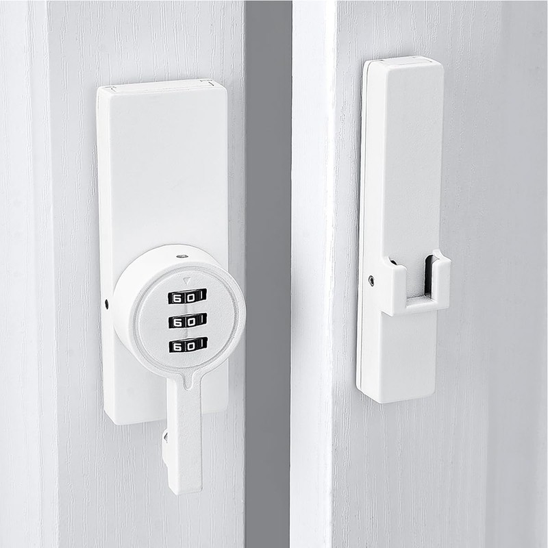 INIRET White 180 Degree Barn Door Lock,3 Digit Password Keyless,Mechanical