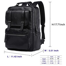 HKZHITOU Laptop Backpack For Men Vintage Leather College Backpack Black Travel Waterproof Bags Fit 16 Inch Notebook