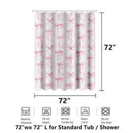 Hellmei Pink Bow Shower Curtain - Cute Shower Curtain Girly Pink Bow, Modern Aesthetic Waterproof Fabric Shower Curtain Set with 12 Hooks, Ideal for Pink Bathroom Decor 70.8x70.8 Inches