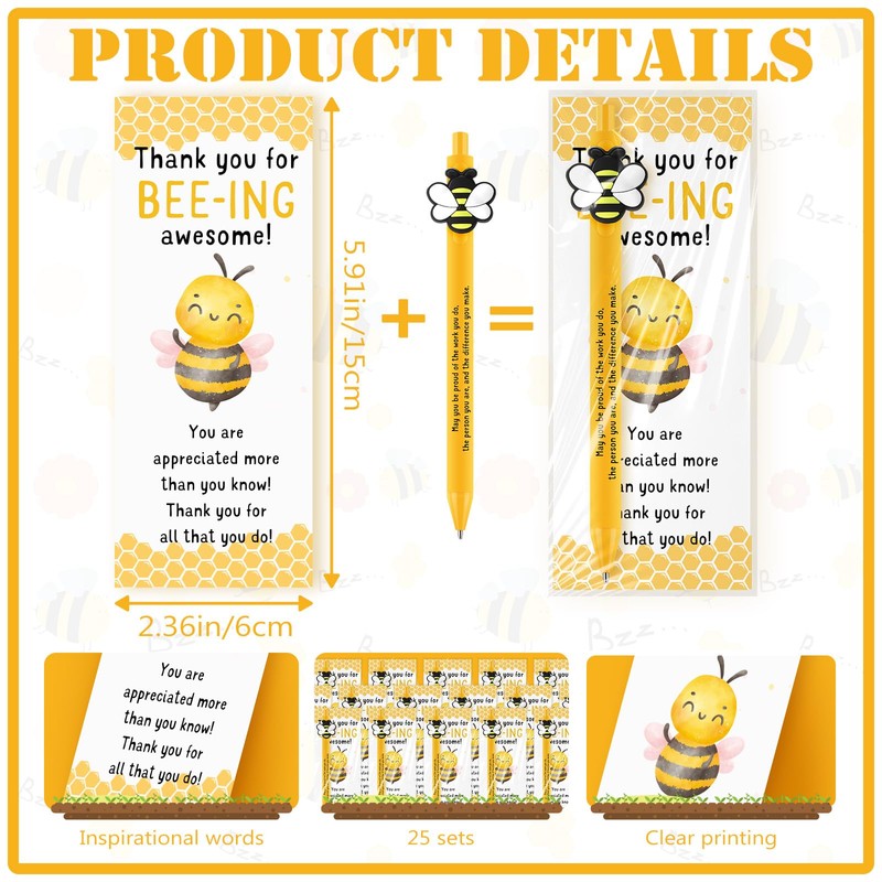 Qilery 25 Sets Bee Theme Pen Favor Bulk – Thank