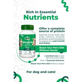 SPIRU PAW Spirulina-Based Tablets for Pets Produced in The Atacama Dessert - Natural Supplement Nutrient-Rich, Essential Amino Acids & Prebiotics - 60 Count