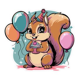 Birthday Squirrel Sticker - Party Squirrels 3.5" Vinyl Decal Stickers B-Day Celebration Squirrels Party Favors Gifts Kids, Waterproof Decals