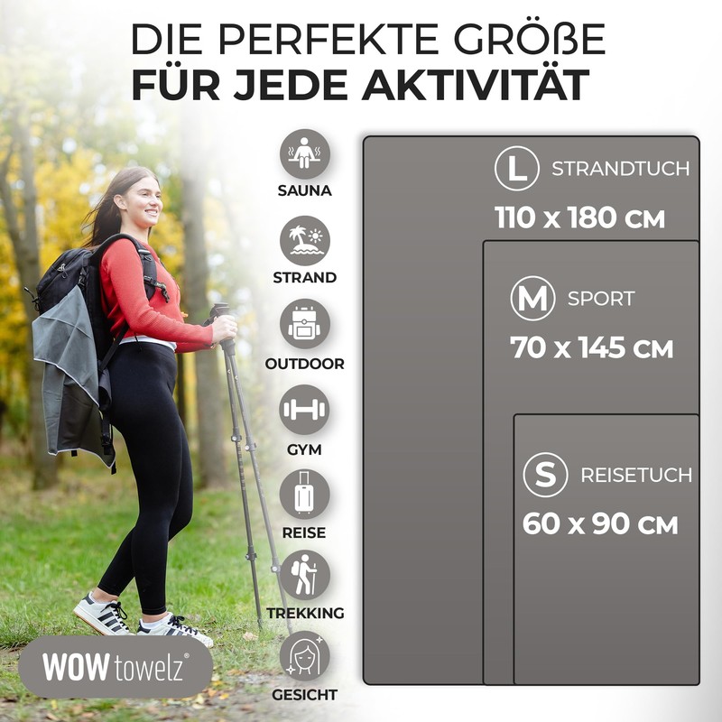 Wowtowelz Microfibre Towel (Dark Grey, 145 x 70 cm)