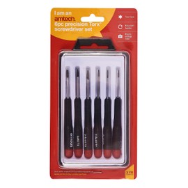 Amtech L0530 6pc Precision Torx Screwdriver Set, T5, T6, T7, T8, T9 & T10 Plastic Handles Screwdrivers with Plastic Storage Case