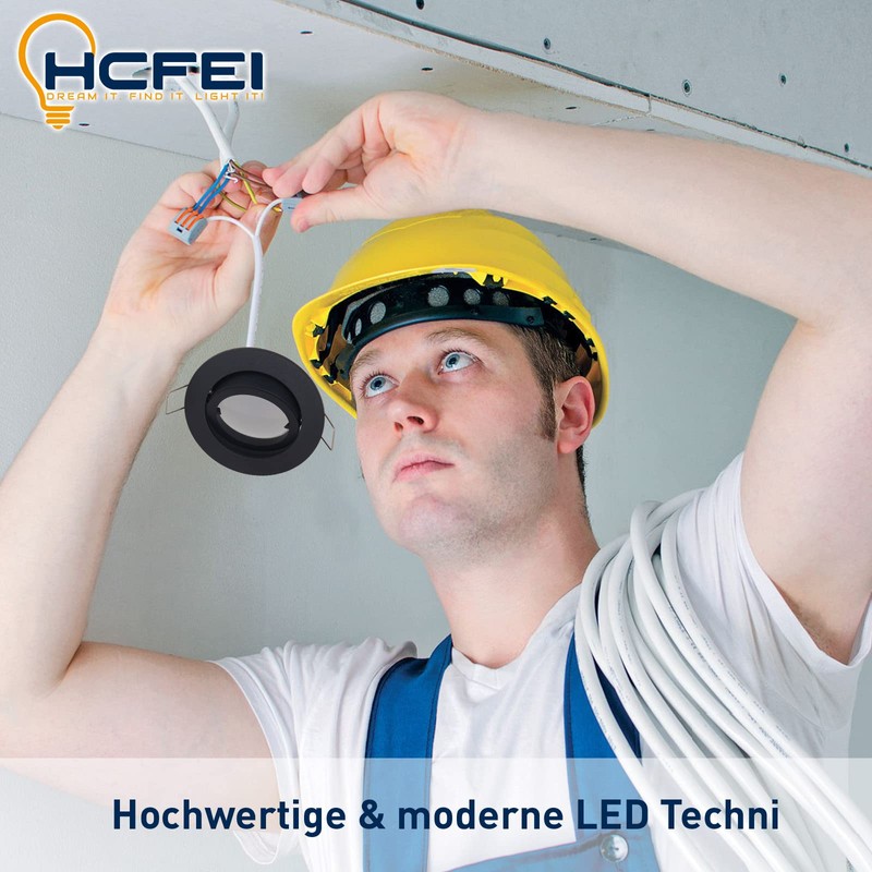 HCFEI LED Recessed Spotlight, Dimmable, Black, Swivelling, 5 W, Flat,