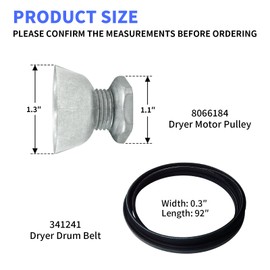 8066184 Dryer Motor Pulley & 341241 Dryer Drum Belt Compatible with Whirlpool Maytag Kenmore Dryer