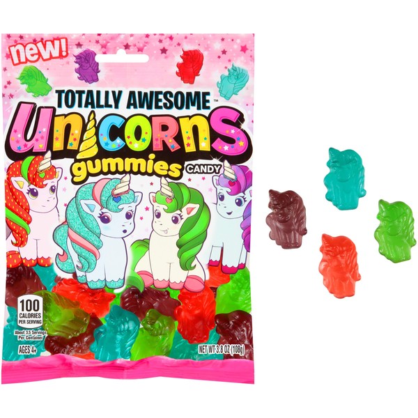 Totally Awesome Unicorn Shaped Gummy Candy - 3.8 oz bag, 12 Variety Packs in Assorted Fruity Flavors - Unicorn Candy for Birthdays and Parties