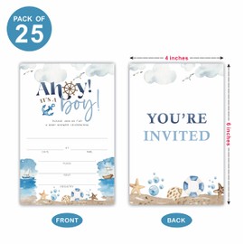 TPYEN Ahoy! It's A Boy! Baby Shower Invitations, Sailor & Sea Baby Shower Fill-In Invitation Cards With Envelopes - Gender Reveal Party Decorations & Supplies-B09