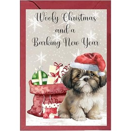 Shih Tzu Dog - Chrismas Card - Woofy Christmas Bag and Presents