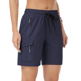 GymBrave Women's Hiking Shorts Quick Dry Lightweight Cargo Shorts for Outdoor Athletic Travel with Pockets Navy L