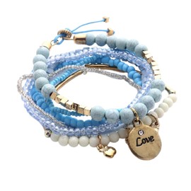 Caiyao Pulseras bohemias apilables de cuentas bohemias multicapa elásticas multicolor con colgante de amor, pulseras elásticas, pulseras multicapa apilables, joyería de moda azul