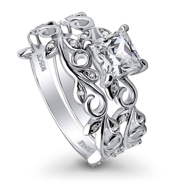 BERRICLE Rhodium Plated Sterling Silver Cubic Zirconia CZ Filigree Leaf