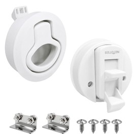 LENKRAD Slam Latch for RV Cabinets,Boat Flush Pull Door Latch Fits 2'' Hole,Plastic Hatch Handle Ldeal for 1-12mm Door Thickness | Secure RV Latches Lock for Caravan Camper Trailer | Pack of 2-White