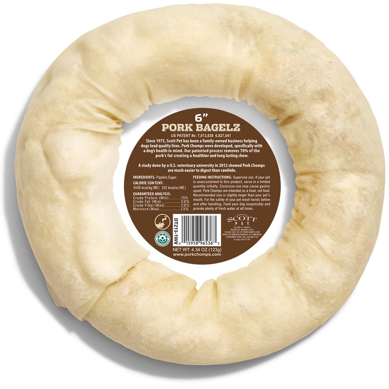 Pork Chomps Baked Pork Skin Dog Chew, 6-inch Bagel, 1
