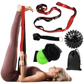 JZOONPVA gradient fitness therapy stretching belt, 12 circle multi ring stretching belt (1.5 inches wide x 86.6 inches long), therapy equipment, yoga stretching belt, leg stretcher. Both men and women are welcome.(RED)