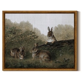 InSimSea Framed Canvas Wall Art Three Easter Rabbits with Vintage Wall Art Decor Animal Landscape Oil Painting Colorful Multicolor for Living Room, Bedroom, Office Wall Decor 8x10in