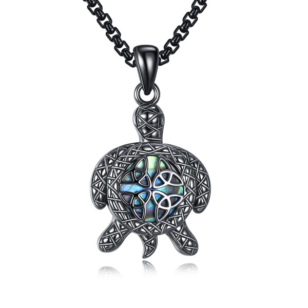 YFN Black Turtle Necklace Sterling Silver Abalone Celtic Turtle Pendant