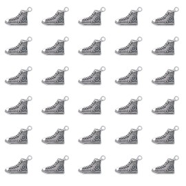 Ruwado 50 Pcs Sneakers Charms 0.6 x 0.5 Inch Small Metal Shoes Pendants for DIY Jewelry Making Women Necklace Bracelets Keychain Earring Scrapbooking Crafting Supplies (Antique Silver)