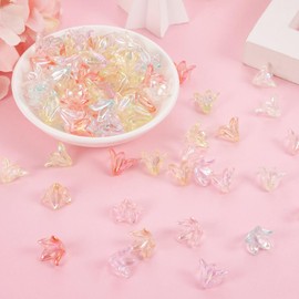 PH PandaHall 160Pcs Acrylic Lily Flower Bead Caps, Transparent (8 Colors), Perfect for Jewelry Making, DIY Crafts, Home Decoration