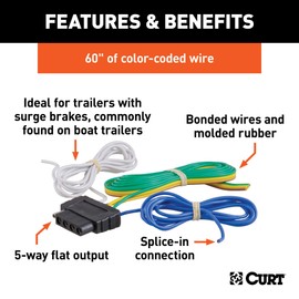 CURT 58530 Vehicle-Side 5-Pin Flat Trailer Wiring Harness with 60-Inch Wires