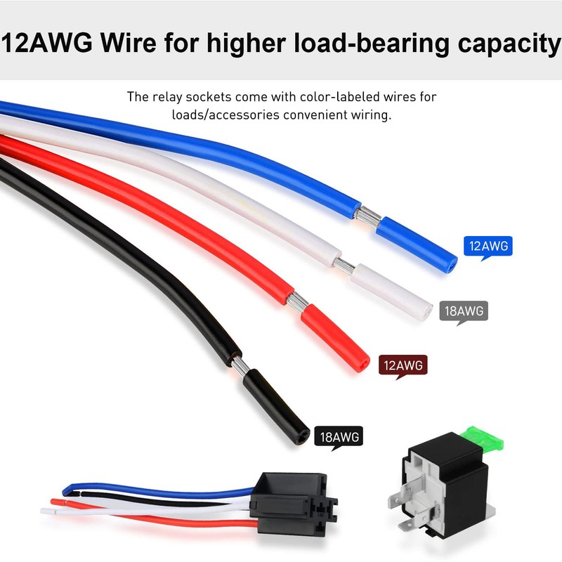 Kiligen 3pcs 12V Fuse Relay Switch 12 AWG Harness Set