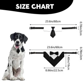 HACRAHO Formal Dog Tuxedo Bandana, Pack of 2 Dog Wedding Bandana Dog Collar with Bow Tie and Neck Tie Adjustable Collar Formal Tux Dog Bow Tie Adjustable Neckerchief, Black