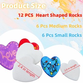 Lifetop 12PCS White Heart Shaped Rocks for Painting, Medium & Small Heart Rocks to Paint, 2.0/2.4in Flat Painting Stones,Smooth Kindness Rocks for Crafts, DIY,Garden Decoration,Holidays