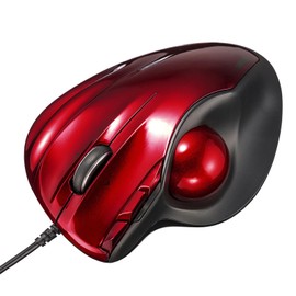 SANWA Wired Ergonomic Trackball Mouse, Programmable Roller Ball Mice, Tilt Scroll, 400/800/1200/1600 DPI, Computer trackball & Finger Rest, Compatible with Mac, Windows, Laptop, Chrome OS, Red
