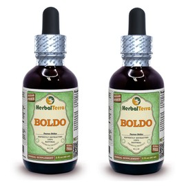 Boldo (Peumus boldus) Glycerite, Dried Leaves Alcohol-Free Liquid Extract (Brand Name: HerbalTerra, Proudly Made in USA) 2x2 fl.oz (2x60 ml)