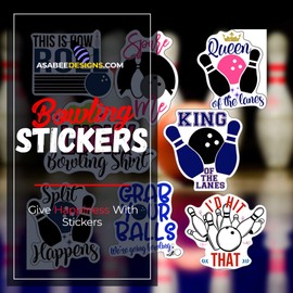 Bowling Stickers (8 Pack) - Perfect Bowling Gifts for Men and Women, Use On Water Bottles, Anywhere You Need Bowling Decals or Laptop Stickers, Waterproof Durable 100% Vinyl