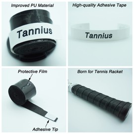 Tannius Tennis Racket Grip Tape, 6 Pack Tacky Tennis Grips, Absorbent and Enhanced Tennis Racquet Overgrip（6-Pack Black