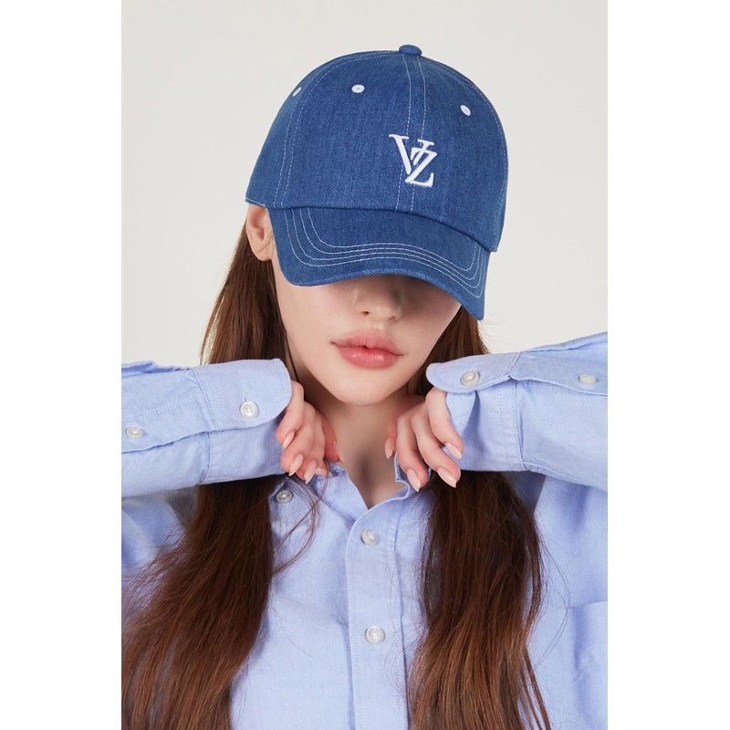 VARZAR 3D Monogram Stitch Over Fit Ball Cap Blue Denim