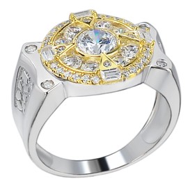 HarlemBling Men's 14k Gold Over Real 925 Sterling Silver Solitaire Star Ring - Iced CZ Micropave Compass Ring - Pinky Or Any Other Finger Ring - Sizes 6-13 (8)
