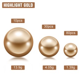 Hicarer 120 Pcs Pearl for Vase Pearls Bead for Centerpieces Makeup Brush Holder Filler Assorted Round Faux Beads for Wedding Home Decor, 14/20/ 30 mm(Gold)