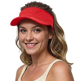 Lanzom Mens Womens Sun Visor Hats Short Brim Hat Running Hat Foldable Adjustable for Tennis Golf Running (US, Alpha, Small, Large, Red)