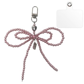 GrandslamEX Ribbon Ribbon Pearl Accessory Charm Key Ring Key Chain Lanyard Keychain Smartphone Pouch AirPods Pro Wallet Cute Simple Stylish Decorative Hook Small Colorful Korea, Pink