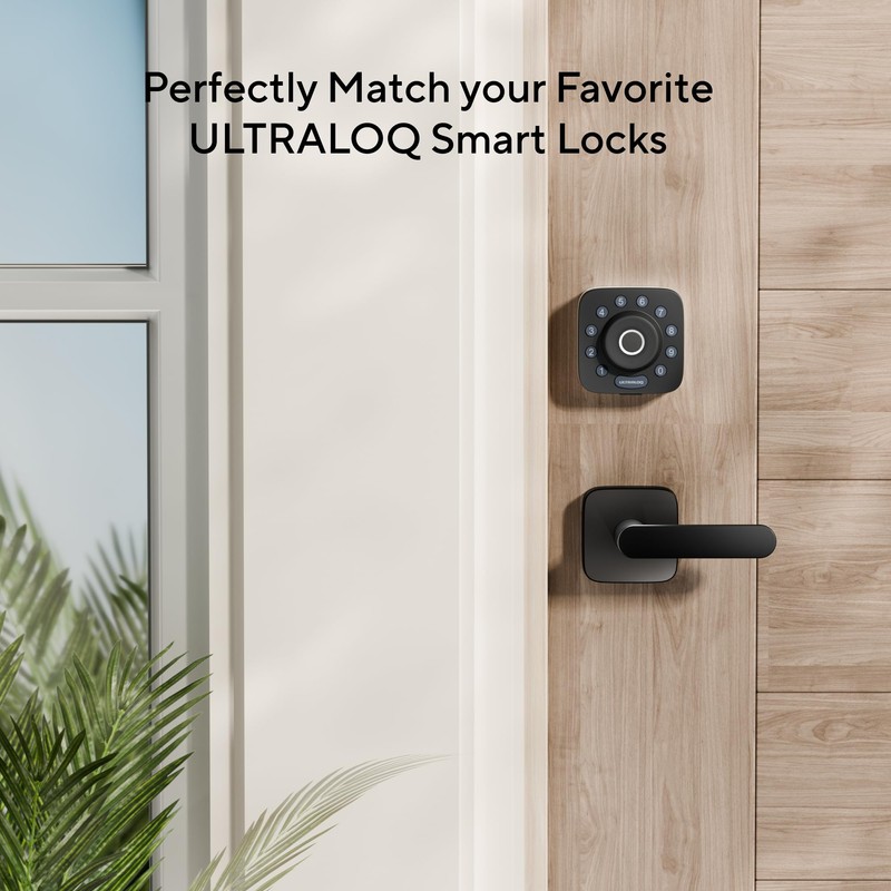 ULTRALOQ Passage Lever Door Handle, Reversible Black Front Door Handle