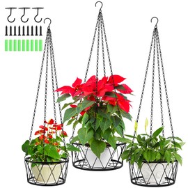 Kalolary 3PCS Metal Plant Hanger, Hanging Plant Shelf for Window Black Modern Plant Hanging Basket Decorative Planter Flower Pots Holder with Ceiling Hook for Indoor Outdoor Use (3 Sizes)